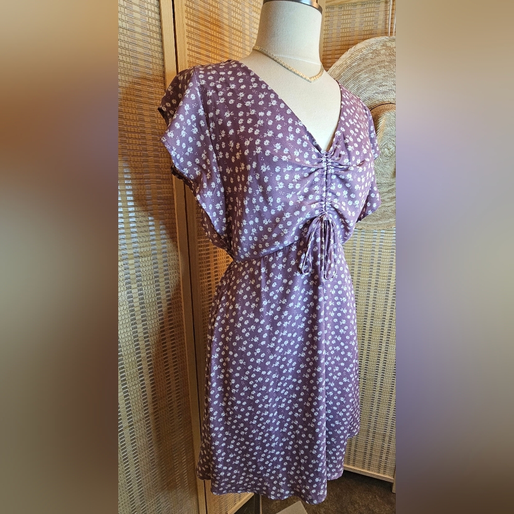 Purple Floral Dress with Tie Front